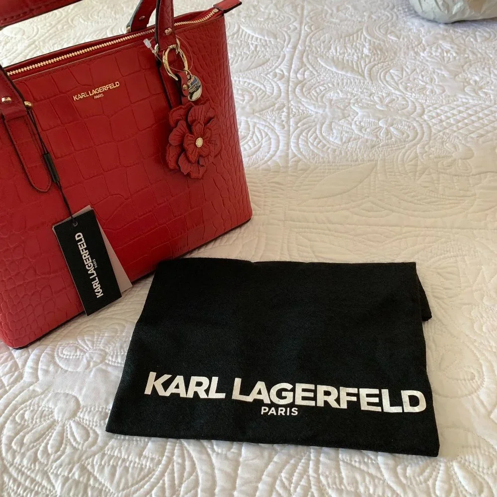 KARL LAGERFELD PARIS, Leather Tote Bag,‎ Classic Red